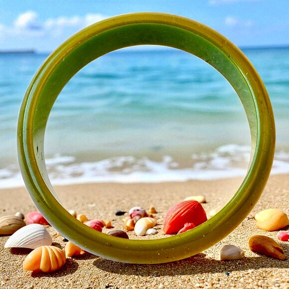 Vintage Bakelite Bangle Bracelet Green Smooth - Picture 5 of 16